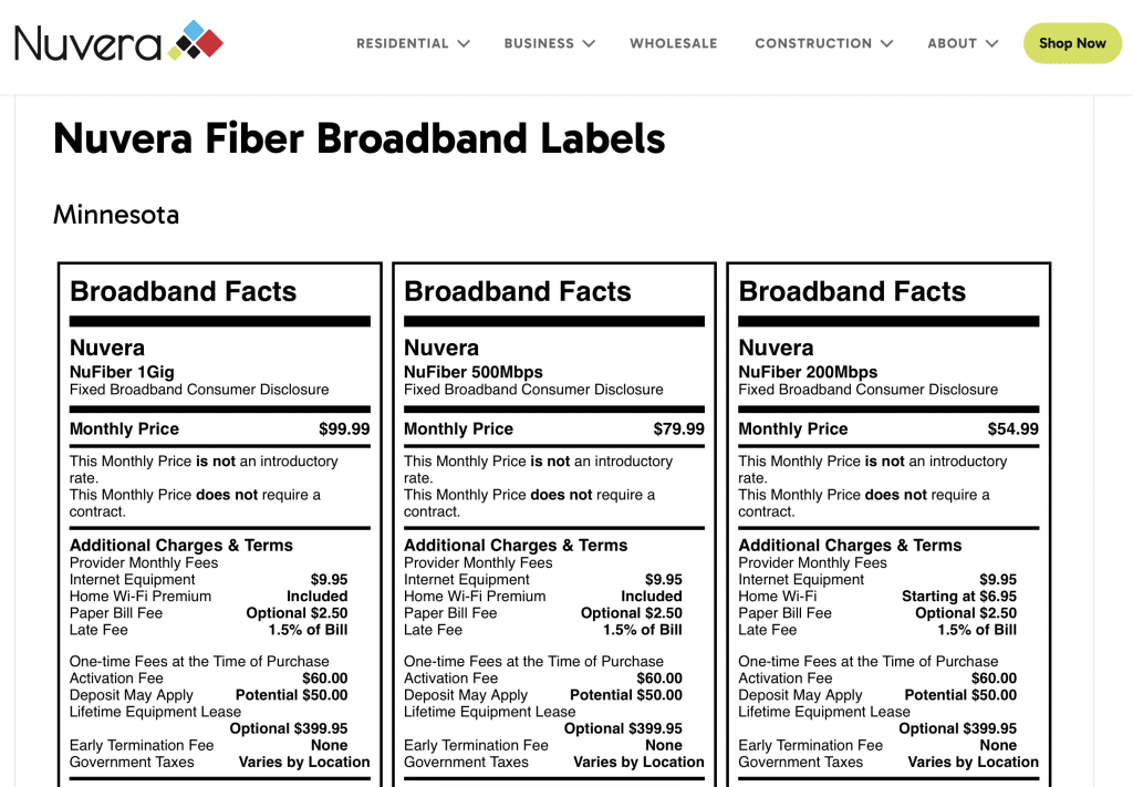 Nuvera Broadband Labels
